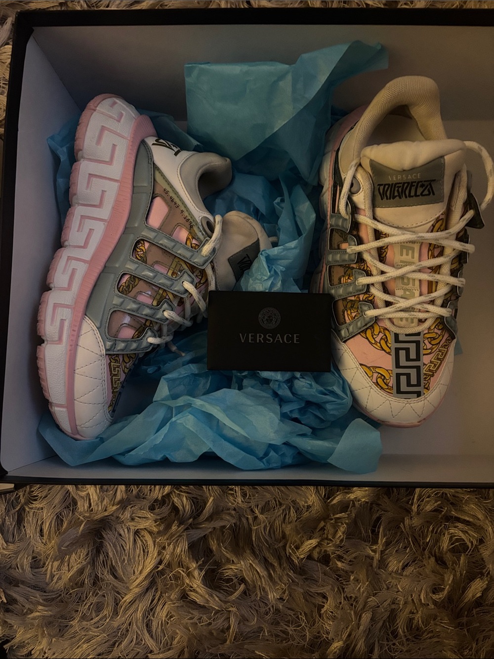 Versace White, Pink & Gold Baroque Chain Reaction Sneakers
